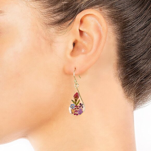 Women's Multi Sterling Pressed Dried Resin Flower Teardrop Shape Earrings - Picture 4 of 5